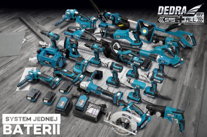 DEDRA ma największą liczbę elektronarzędzi na jedej akumulator w Polsce DEDRA to lider elektronarzędzi systemu jednego akumulatora akumulatora w Polsce