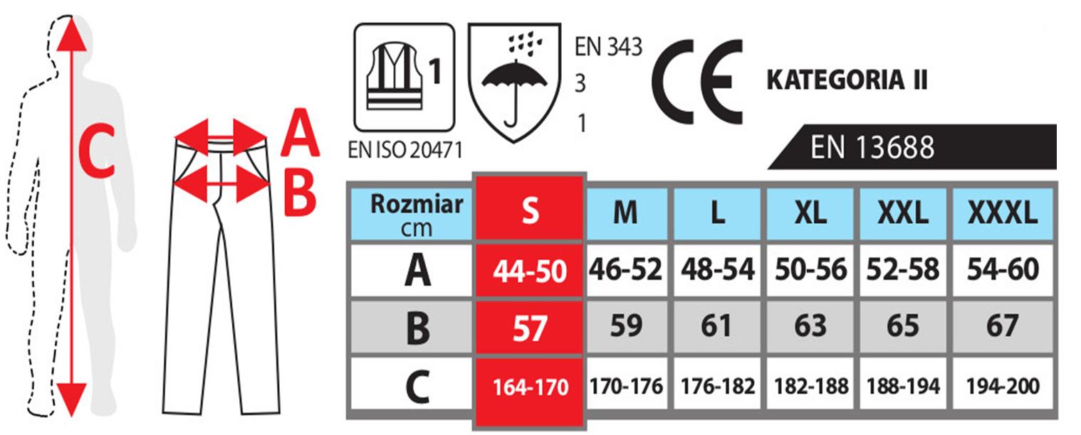 Tabella delle taglie dell'abbigliamento BHP DEDRA