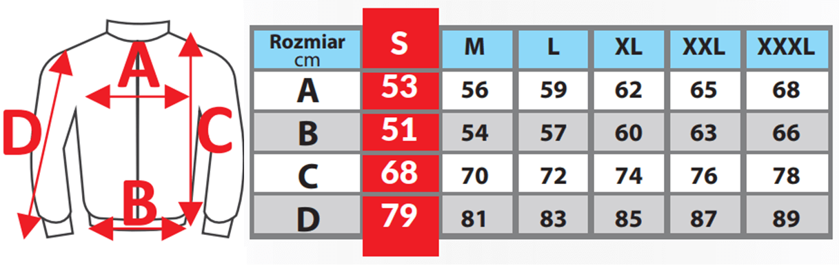 Størrelsestabell for BHP DEDRA klær