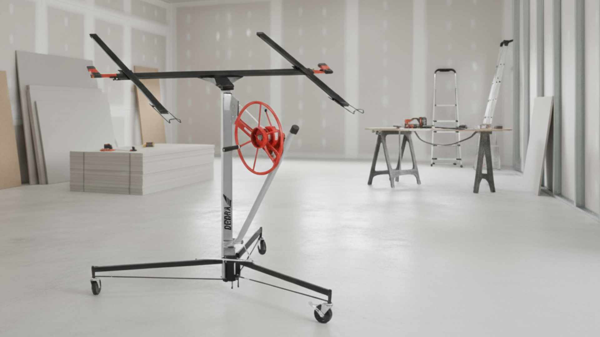 Podnośnik do płyt G/K i OSB DEDRA N1105 – niezastąpione narzędzie do szybkiego i bezpiecznego montażu