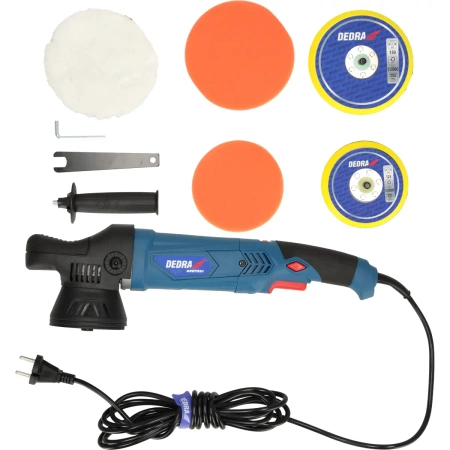 Polerka mimośrodowo-rotacyjna, elektryczna, DEDRA DED7991, moc 900W, prędkość obrotowa 1500-4500 RPM, dwa wymienne pady 125/150mm