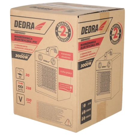 Nagrzewnica elektryczna PTC 3,0kW, kwadratowa, czarna DEDRA DED9931C1 ceramiczny element grzejny