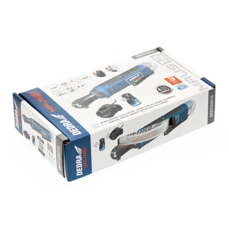 Zestaw elektronarzędzi DEDRA MAUS DED7310T11:  Klucz kątowy akumulatorowy 12 V DED7334, 45 Nm, akumulator 2 Ah DED7320, ładowarka DED7302