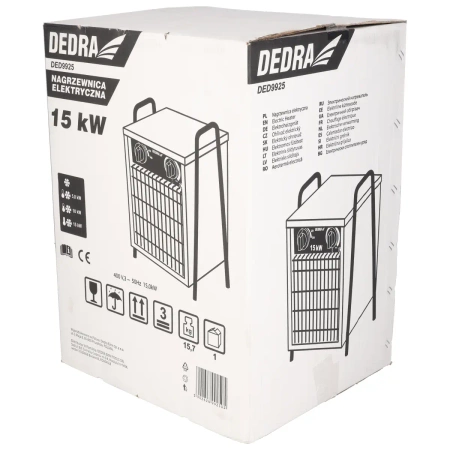 Nagrzewnica elektryczna 15kW, kwadratowa, czerwona DEDRA DED9925