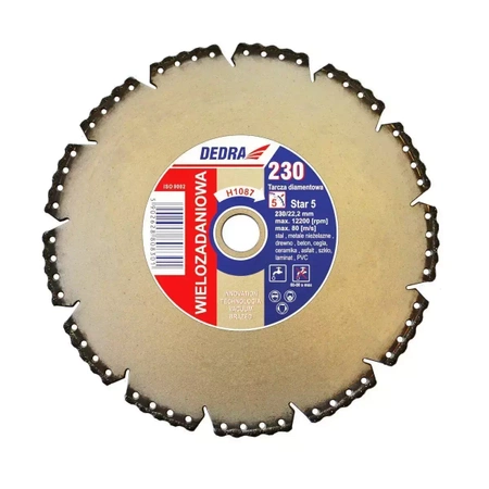Tarcza diamentowa wielozadaniowa do cięcia stali, prętów zbrojeniowych, betonu DEDRA H1085 180mmx22,2mm, VACUUM BRAZED
