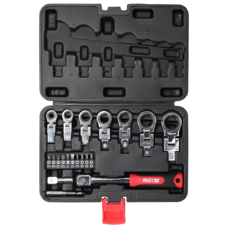 Klucze kątowe z grzechotką, Hillen&Mohr 17L5001, 6-19mm, CrV, 20szt, wymienne głowice 