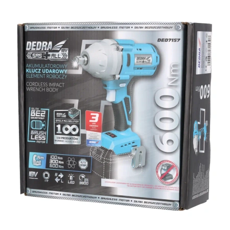 Klucz udarowy akumulatorowy 600 Nm, DEDRA SAS+ALL DED7157 bezszczotkowy, uchwyt 1/2"