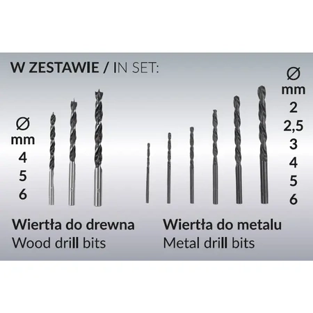 Wiertarko-wkrętarka akumulatorowa w walizce DEDRA SAS+ALL DED7030A02, wkrętarka, dwa akumulatory 2Ah, ładowarka, akcesoria 9 szt.