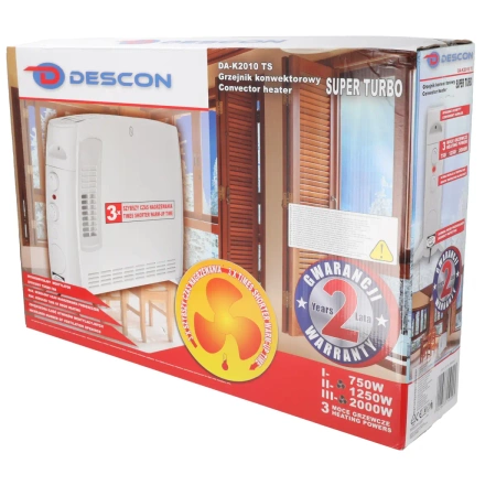 Grzejnik konwektorowy z nawiewem Super Turbo DESCON DA-K2010 TS 2000W, 3 razy szybsze nagrzewanie
