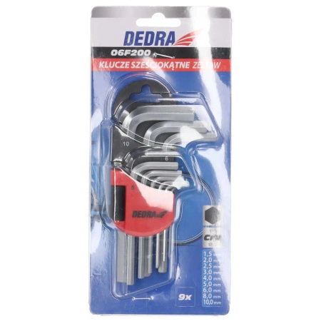 Zestaw kluczy sześciokątnych krótkich, klucze imbusowe DEDRA 06F200 zestaw 9szt, 1.5-10mm, CRV