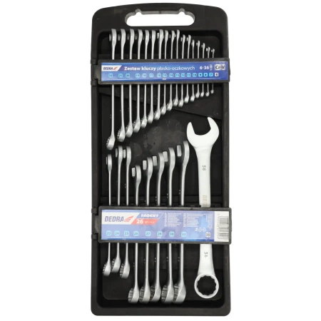 Zestaw kluczy płasko-oczkowych DEDRA 1406K1 26 szt.CrVpłas-oczk.6-28,30,32,36mm KASETA