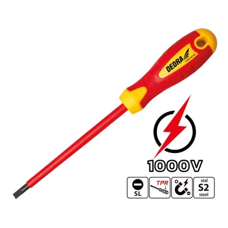 Wkrętak izolowany, śrubokręt elektryczny płaski DEDRA 06B004 4x100mm