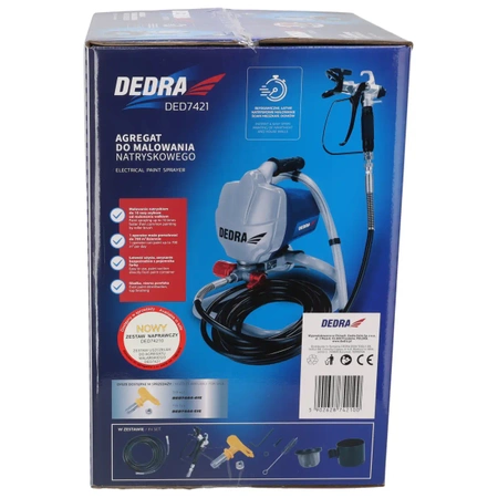 Agregat malarski hydrodynamiczny, wysokociśnieniowy, bezpowietrzny, DEDRA DED7421 650W, 205bar, wąż 7,5m