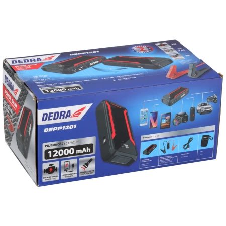 Power-bank z funkcją rozruchu silnika, booster, jump starter DEDRA DEPP1201, Li-Ion 12000mAh, wyświetlacz LCD