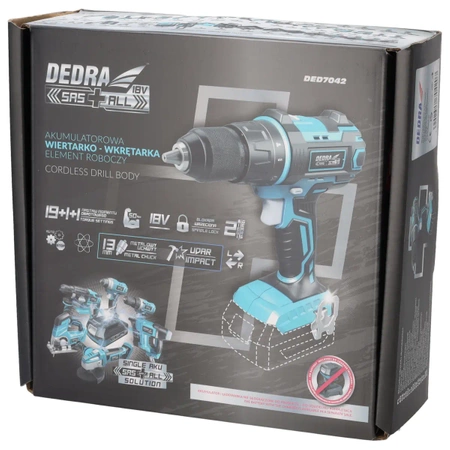 Wiertarko-wkrętarka akumulatorowa, wkrętarka 18V, DEDRA SAS+ALL DED7042 50Nm, 13mm z funkcją udaru, 2-biegi