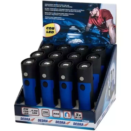 Latarka 2W COB LED + 0.5W LED, składana, z bateriami, magnes DEDRA L1009