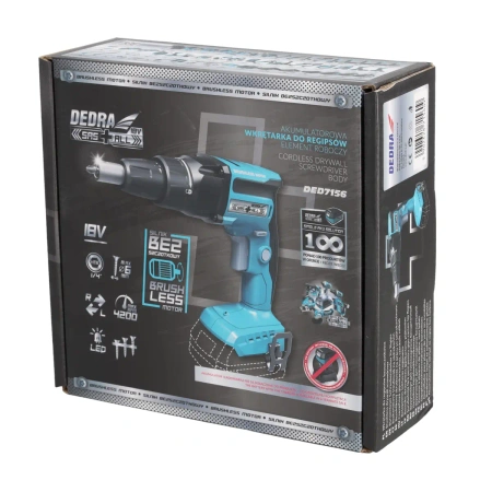 Wkrętarka do regipsów akumulatorowa DEDRA SAS+ALL DED7156 bezszczotkowa 1/4" Hex, 18V