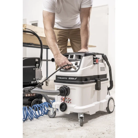 Odkurzacz budowlany z funkcją autoczyszczenia filtra i z możliwością podłączenia kompresora i urządzeń pneumatycznych, klasa filtra M, DEDRA DED6609P