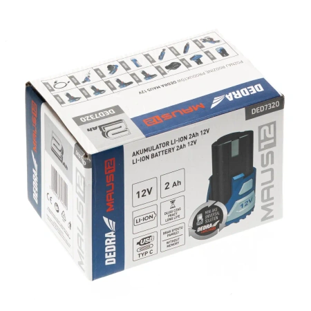 Akumulator, bateria 2.0Ah 12V Li-Ion, DEDRA MAUS DED7320
