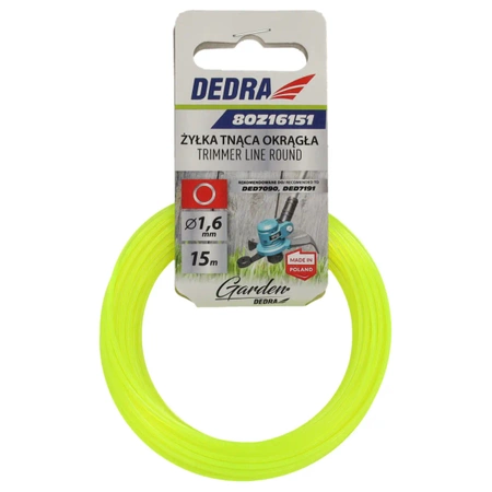Żyłka nylonowa do podkaszarki i kosy GARDEN DEDRA 80Z16151, okrągła 1,6mm, długość 15m