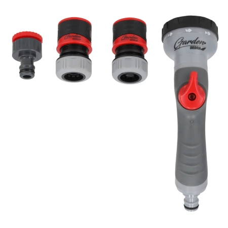 Zestaw 4cz. do systemu nawadniania: pistolet zraszający 8-funkcyjny TRIGGER CONTROL, przyłacze kranowe i 2xszybkozłączki GARDEN DEDRA 80N211K