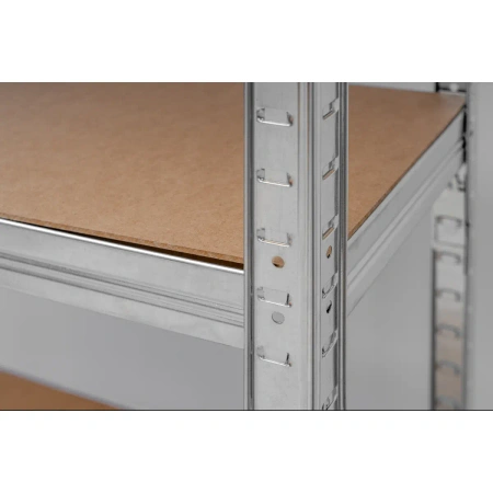 Regał magazynowy metalowy DEDRA N1415, 6 półek z płyty MDF, wymiary 224x90x40 cm, srebrny