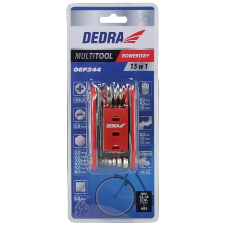 Multitool, zestaw naprawczy rowerowy DEDRA 06F244 zestaw 15szt, CRV
