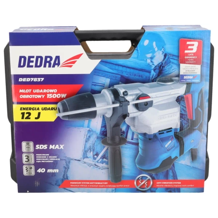 Młot udarowo-obrotowy, młot udarowy, młotowiertarka udarowa DEDRA DED7837 1500W, 12J, SDS-MAX