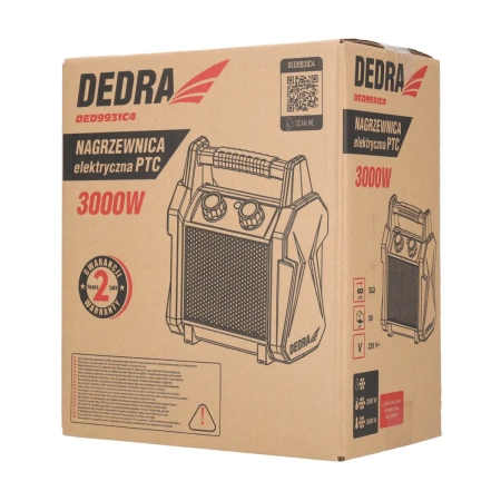 Nagrzewnica elektryczna PTC 3,0kW DEDRA DED9931C4, 7/2000/3000W, 322 m³/h, ceramiczna grzałka