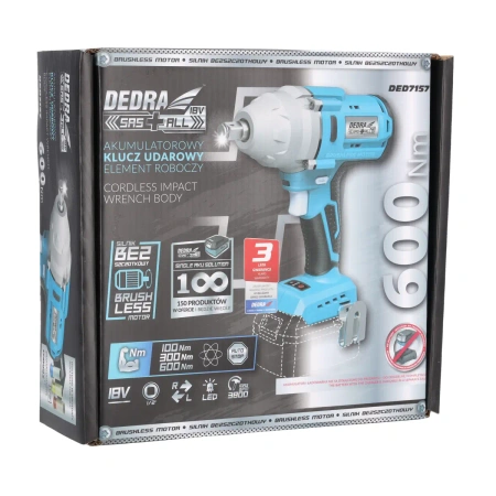 Klucz udarowy akumulatorowy 600 Nm, DEDRA SAS+ALL DED7157 bezszczotkowy, uchwyt 1/2"