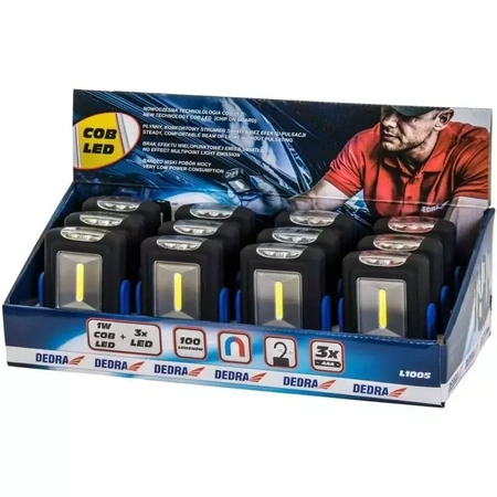 Latarka 1W COB LED + 3LED z bateriami, magnes DEDRA L1005