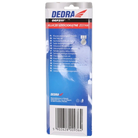 Zestaw kluczy sześciokątnych z kulką długich DEDRA 06F211 zestaw 9szt, 1.5-10mm, CRV