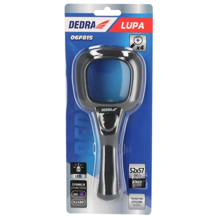 Lupa szkło powiększające 4X+LED, DEDRA 06F815