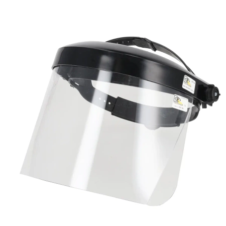 Osłona twarzy z poliwęglanu z daszkiem, przyłbica DEDRA BHST02, regulacja położenia, wymiary 20x32 cm
