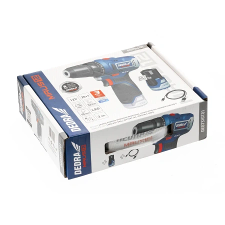 Zestaw elektronarzędzi DEDRA MAUS DED7310T01: wiertarko-wkrętarka akumulatorowa 12V DED7330, 32 Nm, akumulator 2 Ah DED7320, przewód USB-C do ładowania DED7300