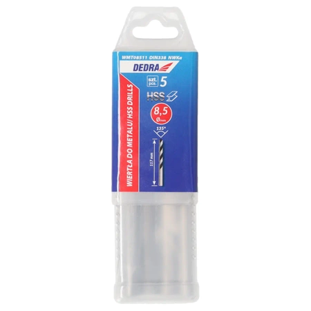 Wiertło do metalu DEDRA WMT10013 HSS, Stal 4341, 135°, 10x133mm, 5szt, tuba
