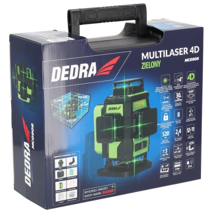 Multilaser, poziomnica leserowa 4D DEDRA MC0908 , zielona wiązka, diody Sharp