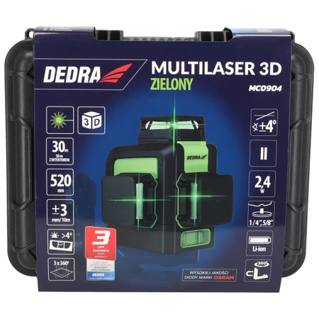 Multilaser 3D, poziomica laserowa 3D, DEDRA MC0904 zielony laser