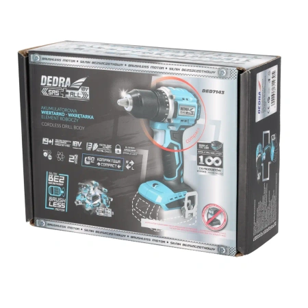 Wiertarko-wkrętarka akumulatorowa kompaktowa, wkrętarka 18V, DEDRA SAS+ALL DED7143, bezszczotkowa