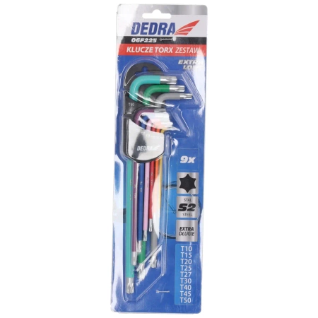 Zestaw kluczy torx extra-długich DEDRA 06F225 zestaw 9szt, kolor T10-T50, S2
