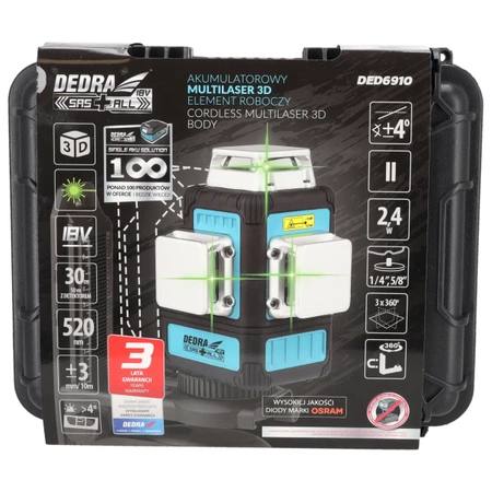 Multilaser 3D, poziomica laserowa 3D, DEDRA SAS+ALL DED6910 zielony laser, OSRAM