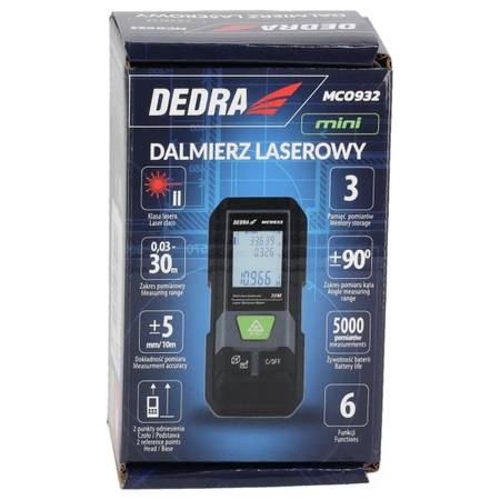 Dalmierz laserowy 30m, DEDRA MC0932, mini dalmierz