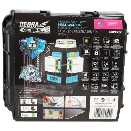 Multilaser 3D, poziomica laserowa 3D, DEDRA SAS+ALL DED6910 zielony laser, OSRAM