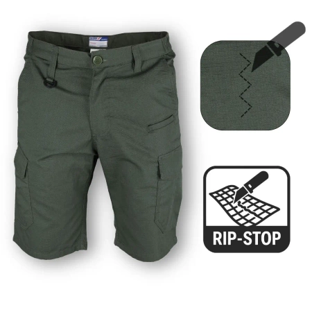 Szorty robocze, krótkie spodnie robocze, DEDRA BH31AST-XL, rip-stop + spandex, rozm. XL, gramatura 220g/m2, ciemnozielone