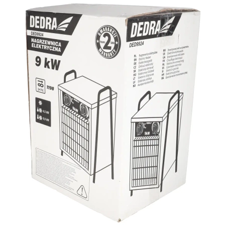 Nagrzewnica elektryczna 9kW, 400V, kwadratowa, czerwona DEDRA DED9924