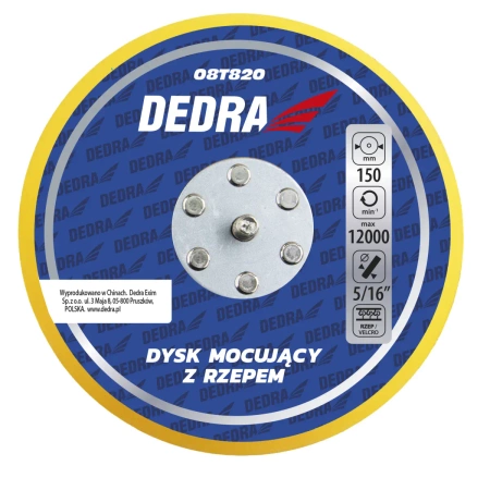 Dysk mocujący z rzepem DEDRA 08T820, średnica 150 mm, do polerek mimośrodowych
