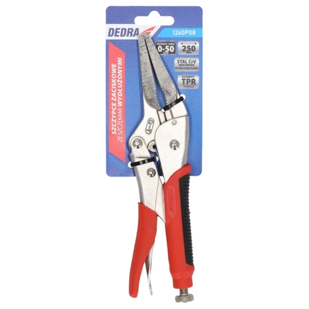 Szczypce zaciskowe wydłużone 230mm, DEDRA 1260P08 CRV, uchwyty TPR 
