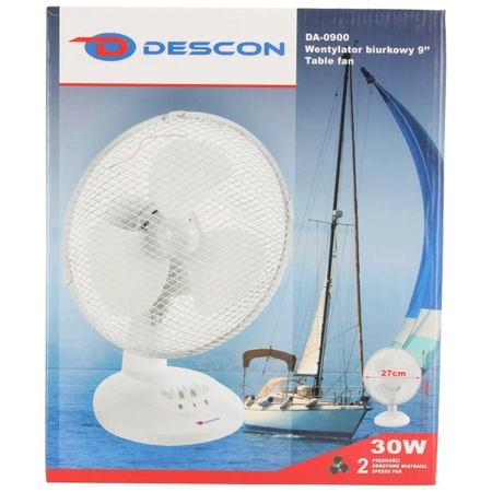 Wentylator biurkowy DESCON DA-0900 30W, 9", biały