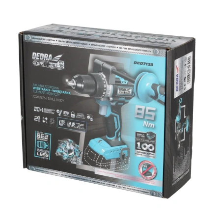 Wiertarko-wkrętarka bezszczotkowa, wkrętarka 18V DEDRA SAS+ALL DED7139 85Nm