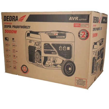 Agregat prądotwórczy, generator DEDRA DEGB6500K moc max. 5,5kW, moc 5kW, miedziane uzwojenie silnika